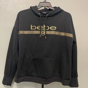 Bebe Men's Black Hoodie with Gold Accents